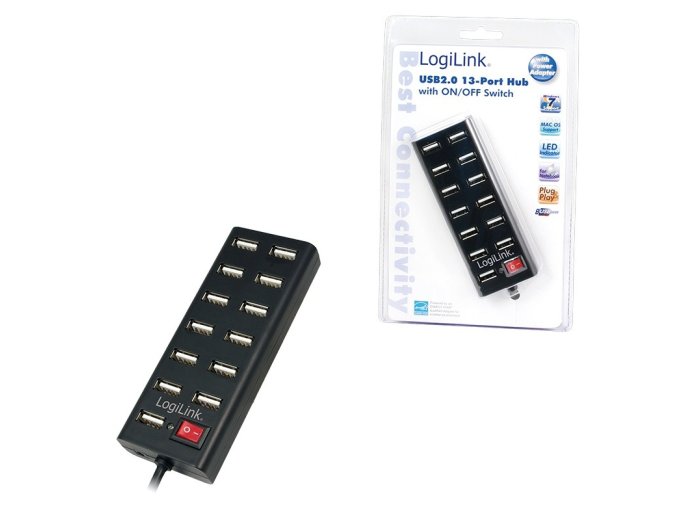 Hub USB2.0 13-portów z wyłącznikiem Czarny