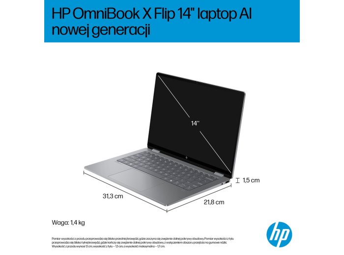 HP OmniBook X Flip 2in1 14-fk0020nw Ryzen AI 5 340 14"2K OLED 300nits LBL Glosy 16GB LPDDR5x SSD512 Radeon 840M Cam5MP+IR 59Wh Win11 Meteor Silver Aluminum 2Y