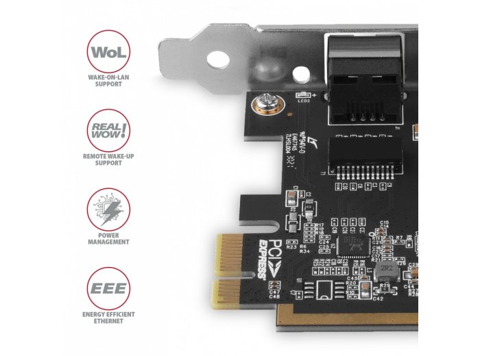 PCEE-GRF Karta sieciowa PCIe 1x Gigabit Ethernet port RJ-45 Realtek SP & LP