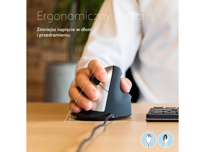 Ergonomiczna mysz dla praworęcznych R-Go Pele HE USB duża czarna/srebrna retail