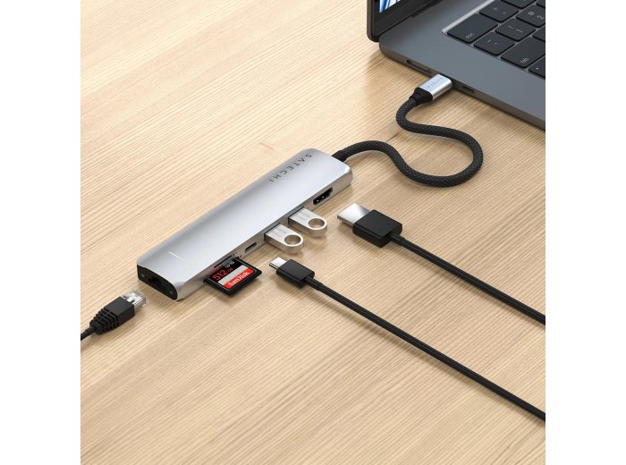 Satechi USB-C 7-w-1 Slim Multi Port Adapter Ethernet Srebrny