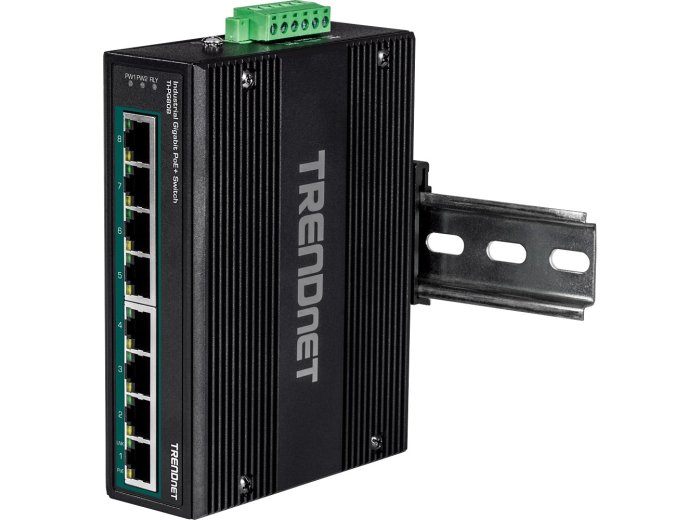 TRENDnet Industrial Switch 8-Port Gbit PoE+ 24-56V DIN-Rail