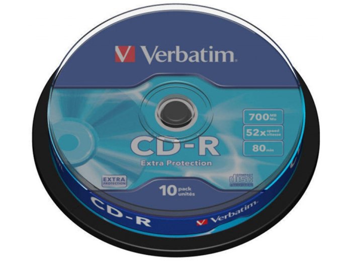 Płyta CD-R VERBATIM, 700MB, prędkość 52x, cake, 10szt., ekstra ochrona