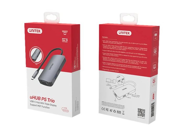 UNITEK P5 Trio USB 3.2 Gen 1 (3.1 Gen 1) Type-C Szary