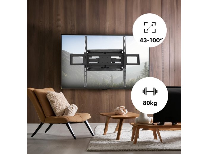 MACLEAN UCHWYT DO TV MAX VESA 800X600, 43-100", 80KG, REG.KĄTA W PIONIE I POZIOMIE, PROFIL 50-500MM, CZARNY MC-423