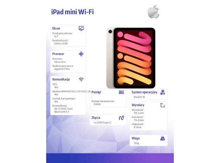 iPad mini Wi-Fi 256GB Księżycowa poświata