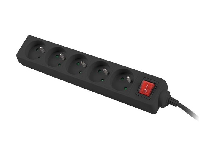 Listwa zasilająca 3m, czarna, 5 gniazd, z wyłącznikiem, kabel wykonany z pełnej miedzi