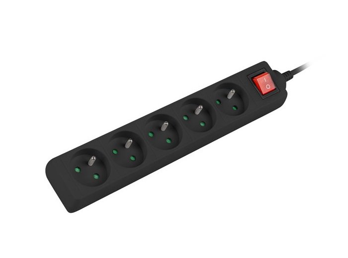 Listwa zasilająca 3m, czarna, 5 gniazd, z wyłącznikiem, kabel wykonany z pełnej miedzi
