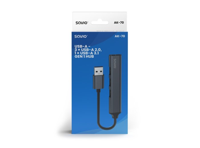 Hub 4 porty USB-A - 3 x USB-A 2.0, 1 x USB-A 3.0, 5 Gbps, Aluminium, AK-70