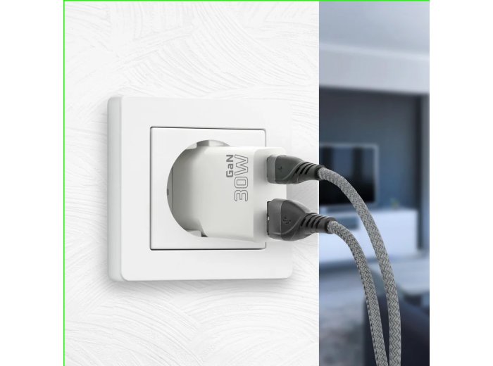 Ładowarka sieciowa SUPER SLIM QC 3.0 30W 1XUSB 1XUSB-C biała SC-380Q