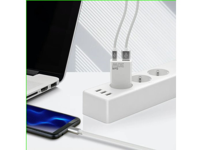 Ładowarka sieciowa SUPER SLIM QC 3.0 30W 1XUSB 1XUSB-C biała SC-380Q