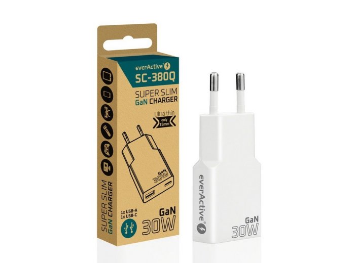 Ładowarka sieciowa SUPER SLIM QC 3.0 30W 1XUSB 1XUSB-C biała SC-380Q
