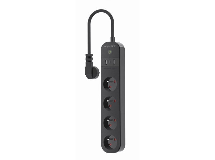 Inteligentna listwa zasilająca Tuya 4xFR 2xUSB-A 1xUSB-C Czarna