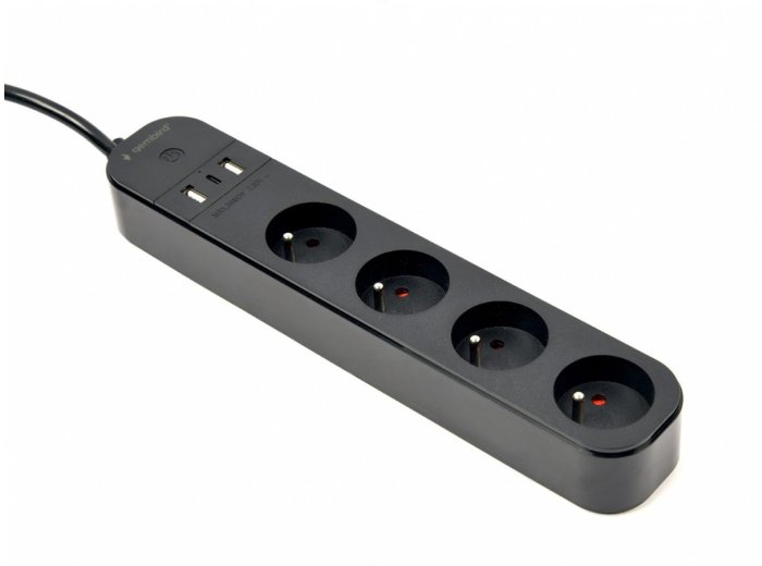 Inteligentna listwa zasilająca Tuya 4xFR 2xUSB-A 1xUSB-C Czarna