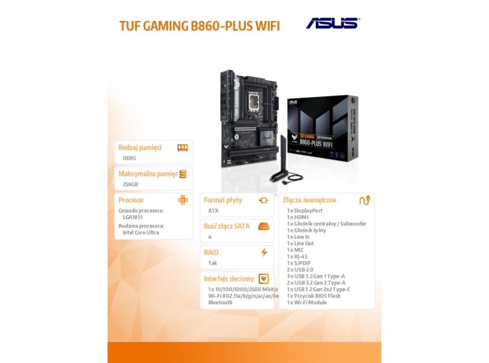 Płyta główna TUF GAMING B860-PLUS WIFI s1851 4DDR5 USBC ATX