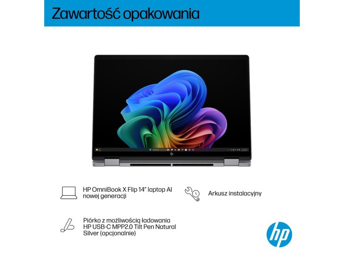 HP OmniBook X Flip 2in1 14-fk0020nw Ryzen AI 5 340 14"2K OLED 300nits LBL Glosy 16GB LPDDR5x SSD512 Radeon 840M Cam5MP+IR 59Wh Win11 Meteor Silver Aluminum 2Y