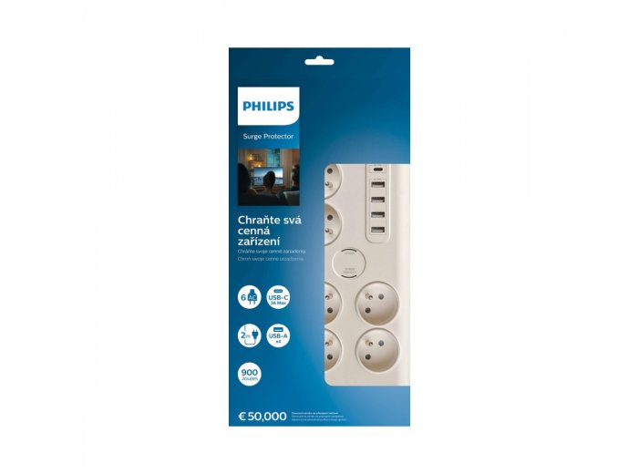 Listwa antyprzepięciowa 6 gniazd AC Fr 40W, 2 m