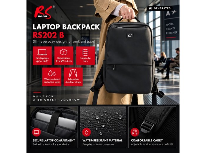 Plecak na laptopa czarny, wodoodporny RS202 B