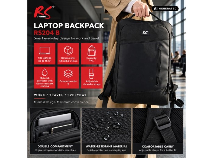 Plecak na laptopa czarny wodoodporny RS204 B