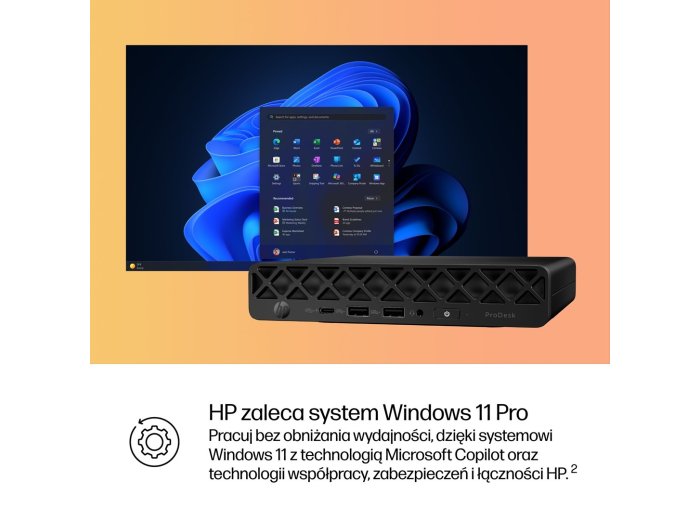 HP ProDesk 4 G1i AI PC Intel Core Ultra 5 225T 16 GB DDR5-SDRAM 512 GB SSD Windows 11 Pro Mini PC Czarny