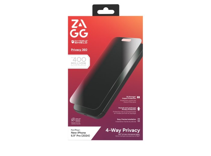 ZAGG InvisibleShield Glass Elite Privacy 360 - szkło prywatyzujące do iPhone 16 Pro Max (4 kierunki)