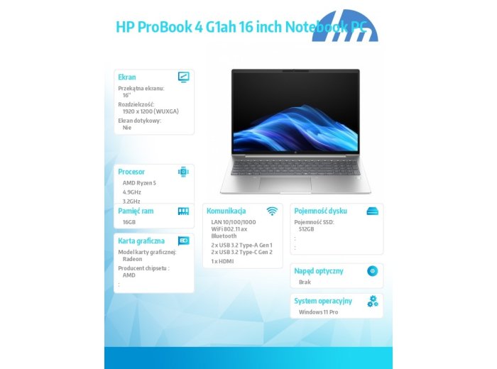 Laptop ProBook 4 G1ah R5-220 512GB/16GB/W11P/16.0 C51HKET