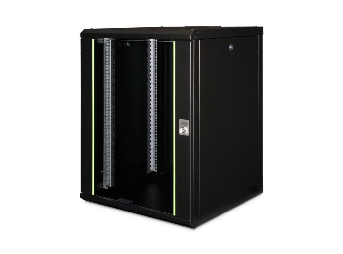 Szafa sieciowa wisząca Unique 19" 16U rack 600x600, drzwi szyba, czarny, niedzielona, złożona, 100kg