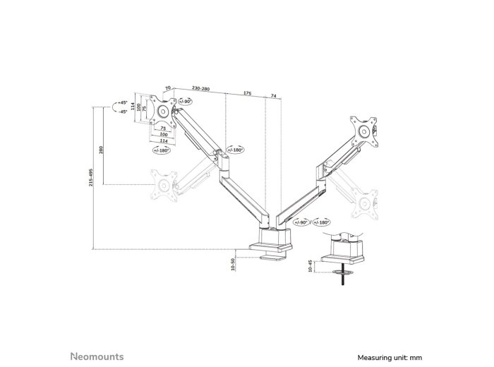 Neomounts DS70-250WH2 uchwyt / stojak do monitorów 81,3 cm (32") Biurko Biały