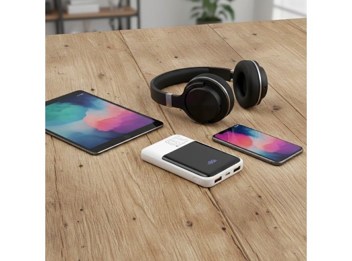 EVERACTIVE POWERBANK 10 000MAH, 2X USB, 1X USB-C 22,5W, QC4+, WYŚWIETLACZ LCD, BIAŁY EB-10Q