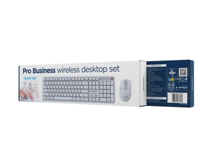GEMBIRD BEZPRZEWODOWY ZESTAW KLAWIATURY + MYSZ SILENT KEY PRO BUSINESS, BIAŁY, UKŁAD RU