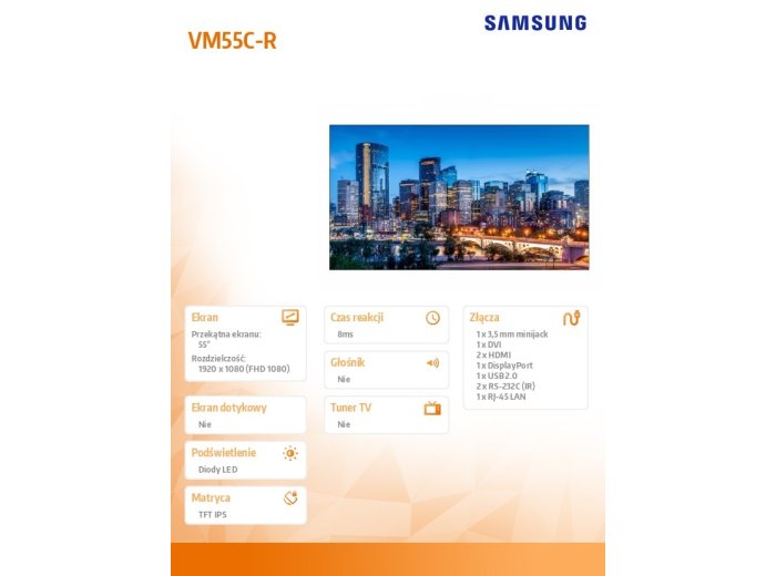 Monitor profesjonalny VM55C-R 55 cali Video Wall Matowy 24h/7 500(cd/m2) 1920x1080 (FHD) Ramka: 0.44mm(even) 3 lata On-Site (LH55VMCEBGBXEN)