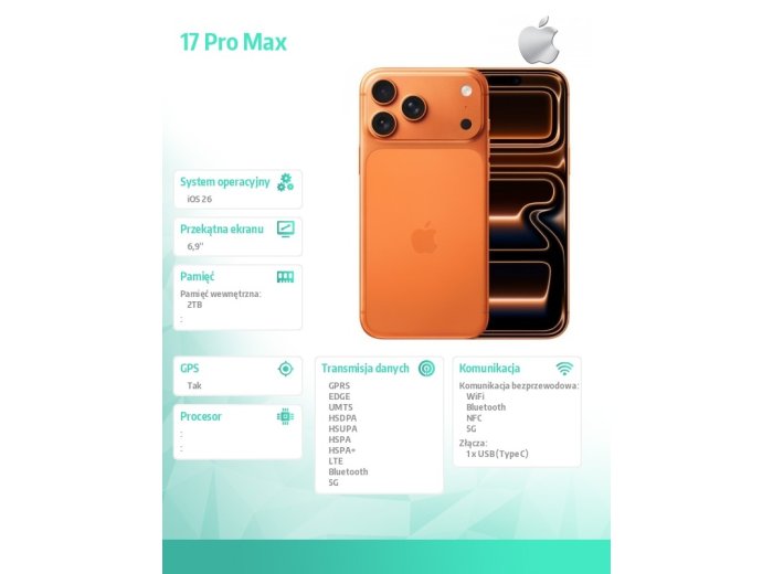 iPhone 17 PRO MAX 2TB Kosmiczny pomarańcz