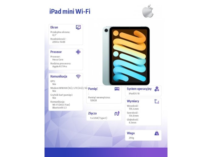 iPad mini Wi-Fi 128GB Niebieski