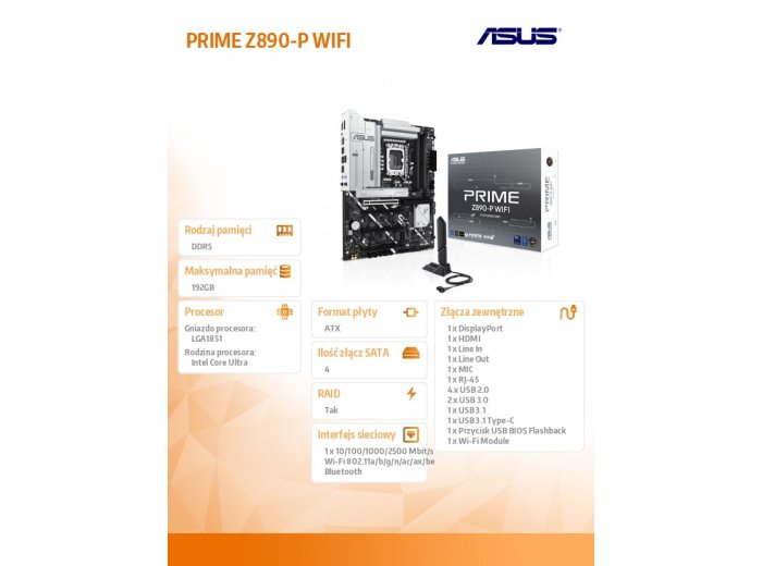 Płyta główna PRIME Z890-P WIFI S1851 4DDR5 HDMI/DP/TB4 ATX /90MB1I70-M0EAY0