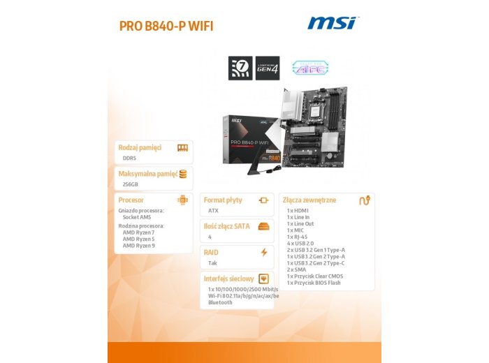 Płyta główna PRO B840-P WIFI AM5 4DD R5 ATX