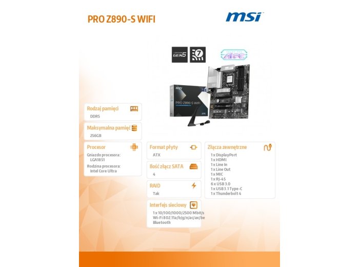 Płyta główna PRO Z890-S WIFI s1851 4DDR5 ATX
