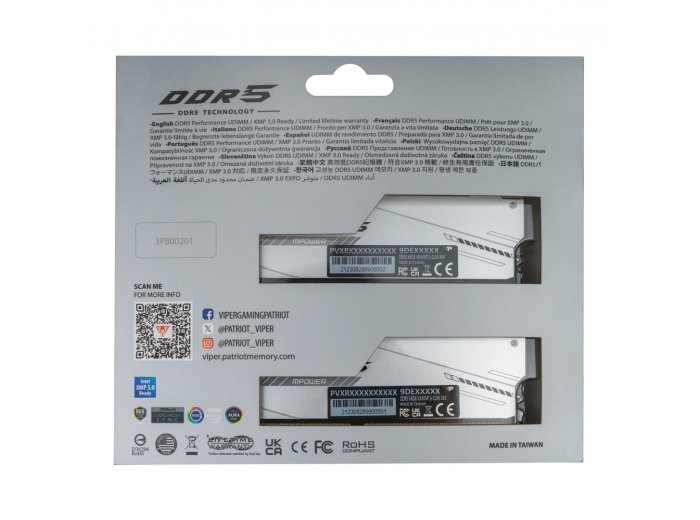 Patriot Memory Viper Xtreme 5 RGB moduł pamięci 32 GB 2 x 16 GB DDR5 6400 MT/s 288-pin DIMM Korekcja ECC