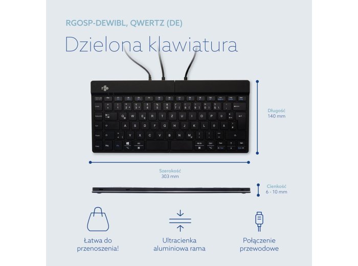 R-Go Tools Ergonomiczna klawiatura R-Go Split Break v2 z oprogramowaniem break, QWERTZ_DE, przewodowa, czarna