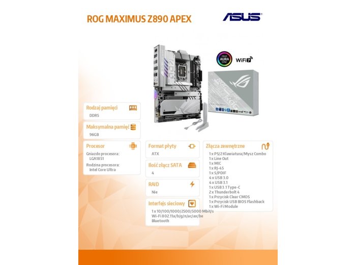 Płyta główna ROG MAXIMUS Z890 APEX s1851 4DDR5 TB4 ATX/90MB1IP0-M0EAY0