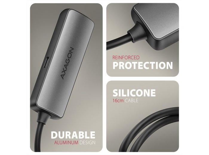 RVC-HI8KPD Adapter aktywny USB-C -> HDMI 8K/60Hz, Aluminiowy, PD100W, 16cm kabel