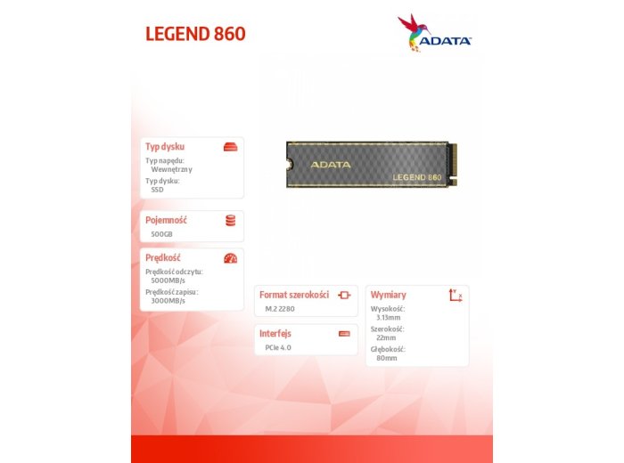 Dysk SSD LEGEND 860 500G PCIe 4x4 5000/3000 MB/s M.2