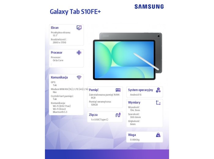 Tablet Galaxy Tab S10FE+ 13.1 cala Wifi 8/128GB szary