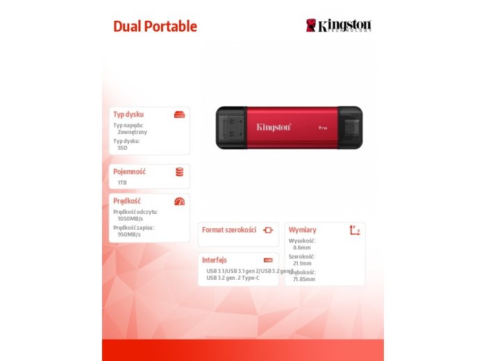 Dysk zewnętrzny SSD 1TB DualPortable USB-A/C 3.2 Gen2