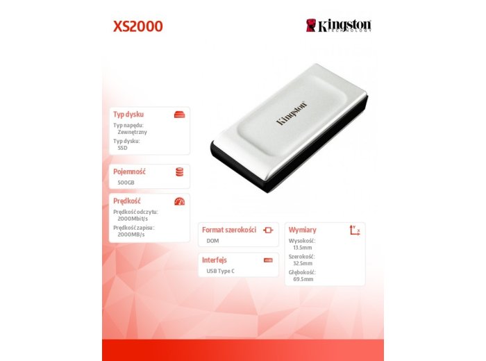 Dysk SSD XS2000 500GB USB3.2 Gen2.2 Zewnętrzny