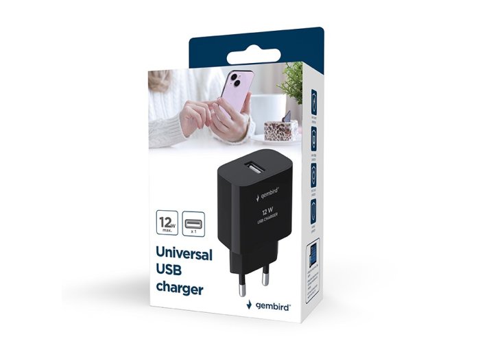 Ładowarka uniwersalna USB, 2.4 A, czarna