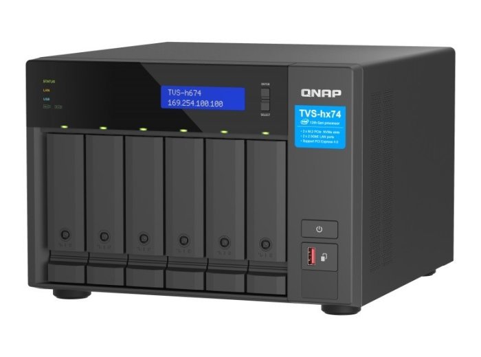 Qnap TVS-h674-i5-32G, Tower, 6 x 2.5"/3.5" SATA, Intel Core i5-12400 6C/12T, 32GB DDR4 SODIMM (Max. 128GB), 2 x 2.5GbE, Single PSU, 250W