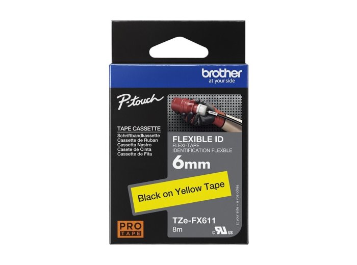 BROTHER TZEFX611 Taśma Brother 6mm BLACK ON YELLOW FLEXIBLE ID