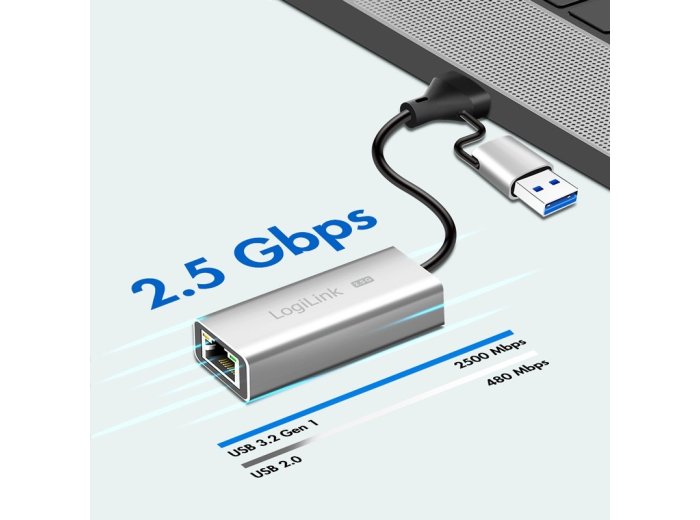 Adapter USB-A/-C do 2,5G Ethernet, szary
