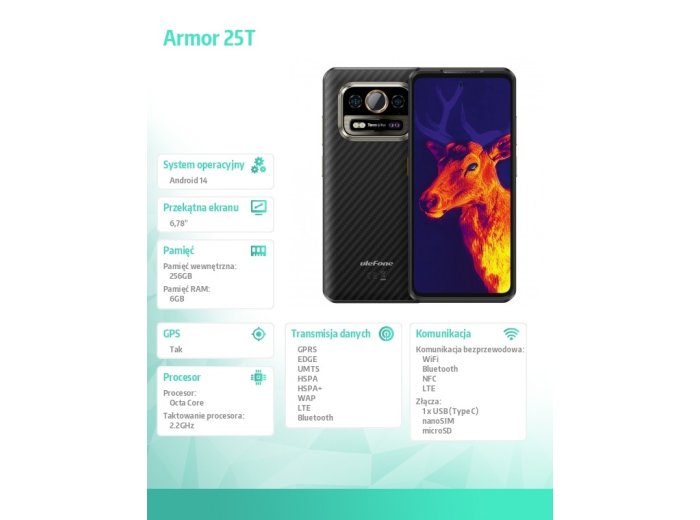 Smartfon Armor 25T 4G 6/256GB IP69K termowizja Frost Black