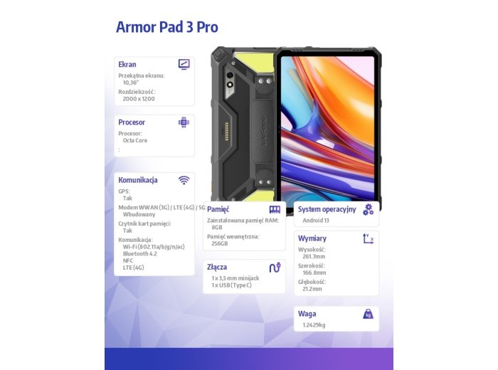 Tablet Armor Pad 3 Pro 4G 10.36" 8/256GB IP69K Czarny